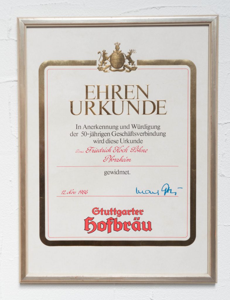 Urkunde der Stuttgarter Hofbräu AG